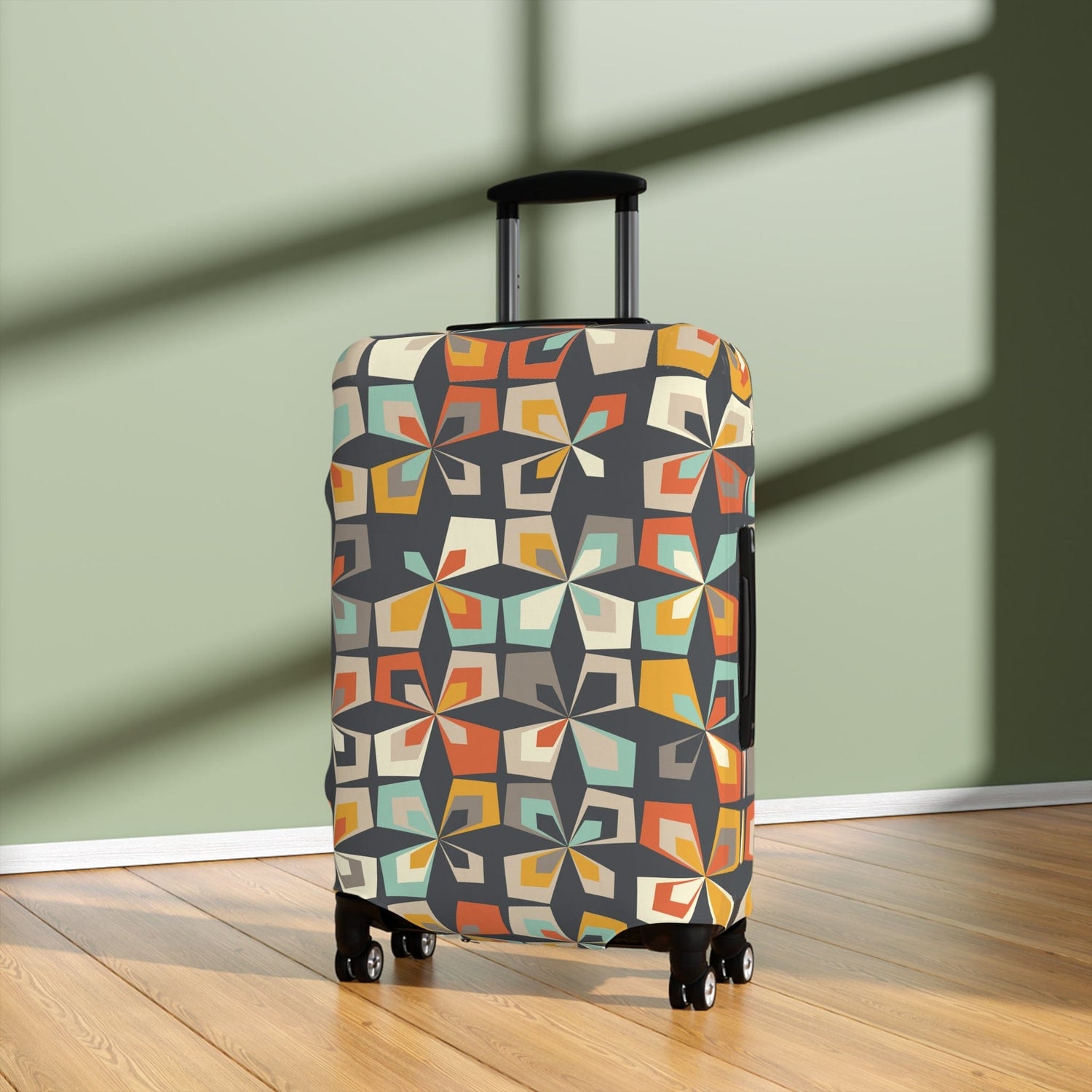 Kate McEnroe New York Mid Century Modern Geometric Diamond Luggage Cover, Scandinavian Flower Suitcase Protector, Retro Travel AccessoryLuggage Covers19926612637851161645