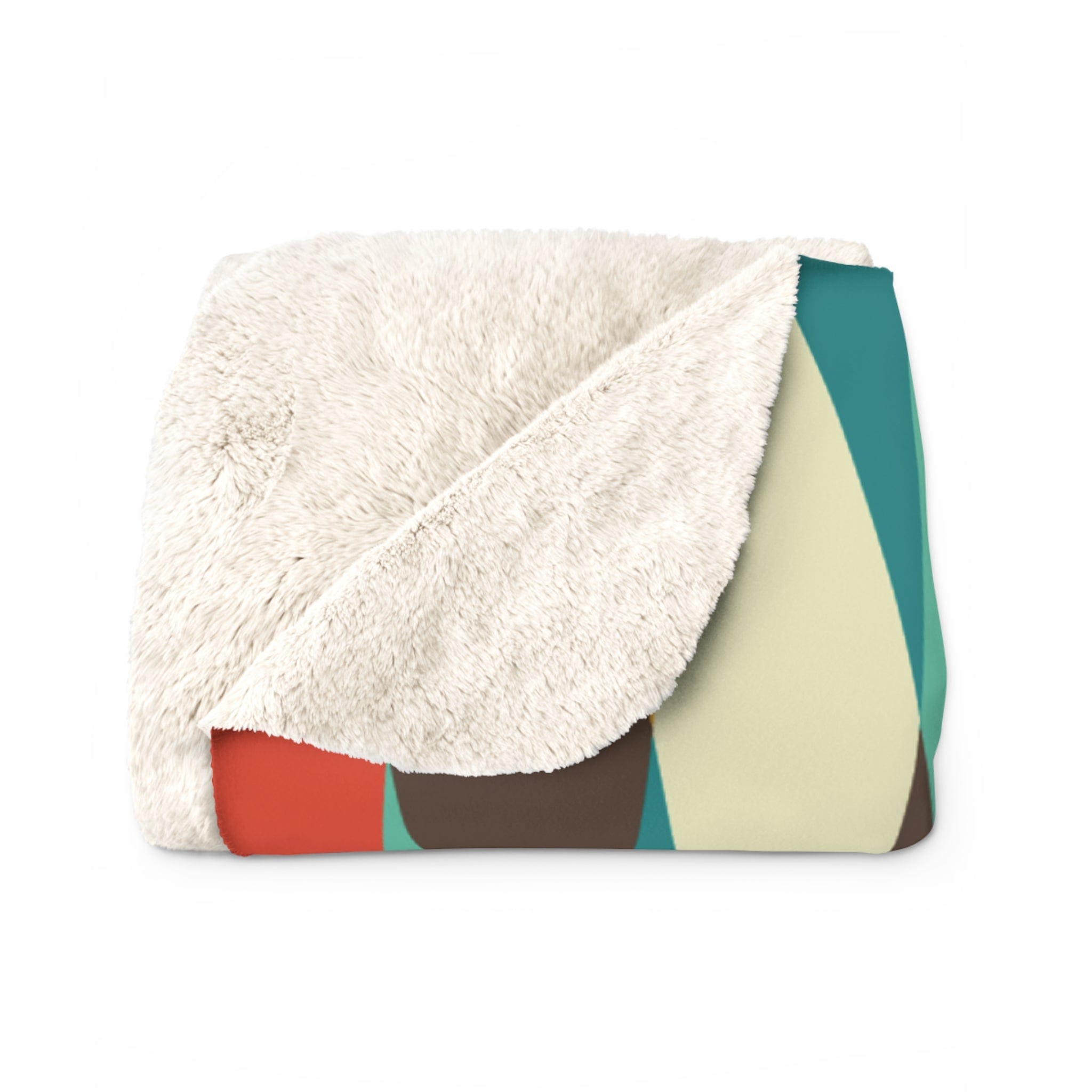 Kate McEnroe New York Mid Century Modern Geometric Diamond Sherpa Fleece Throw Blanket - Teal, Aqua, Mustard Yellow, Cream, Brown, OrangeBlankets24264938475287603820