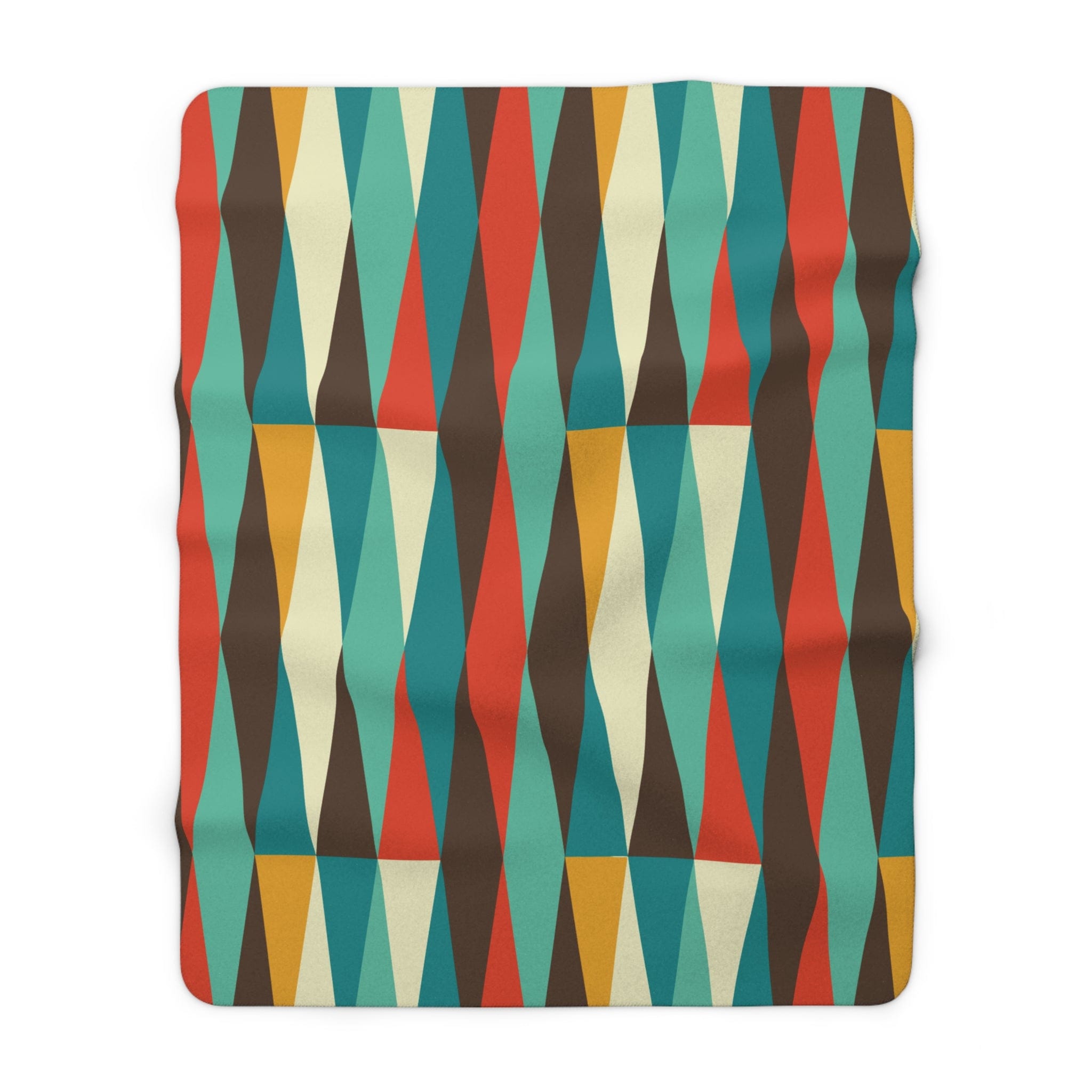 Kate McEnroe New York Mid Century Modern Geometric Diamond Sherpa Fleece Throw Blanket - Teal, Aqua, Mustard Yellow, Cream, Brown, OrangeBlankets24264938475287603820