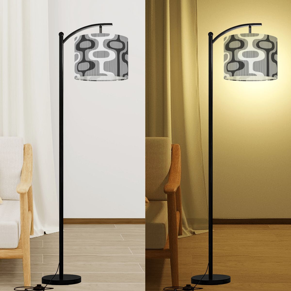 Kate McEnroe New York Mid Century Modern Geometric Gray Drum Lamp ShadeLamp ShadesnmCAgKCDN2