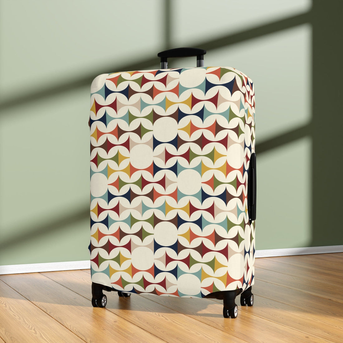 Kate McEnroe New York Mid Century Modern Geometric Luggage Cover, 50s MCM Cream Teal Mustard, Retro Suitcase SkinLuggage Covers11744664248491724604