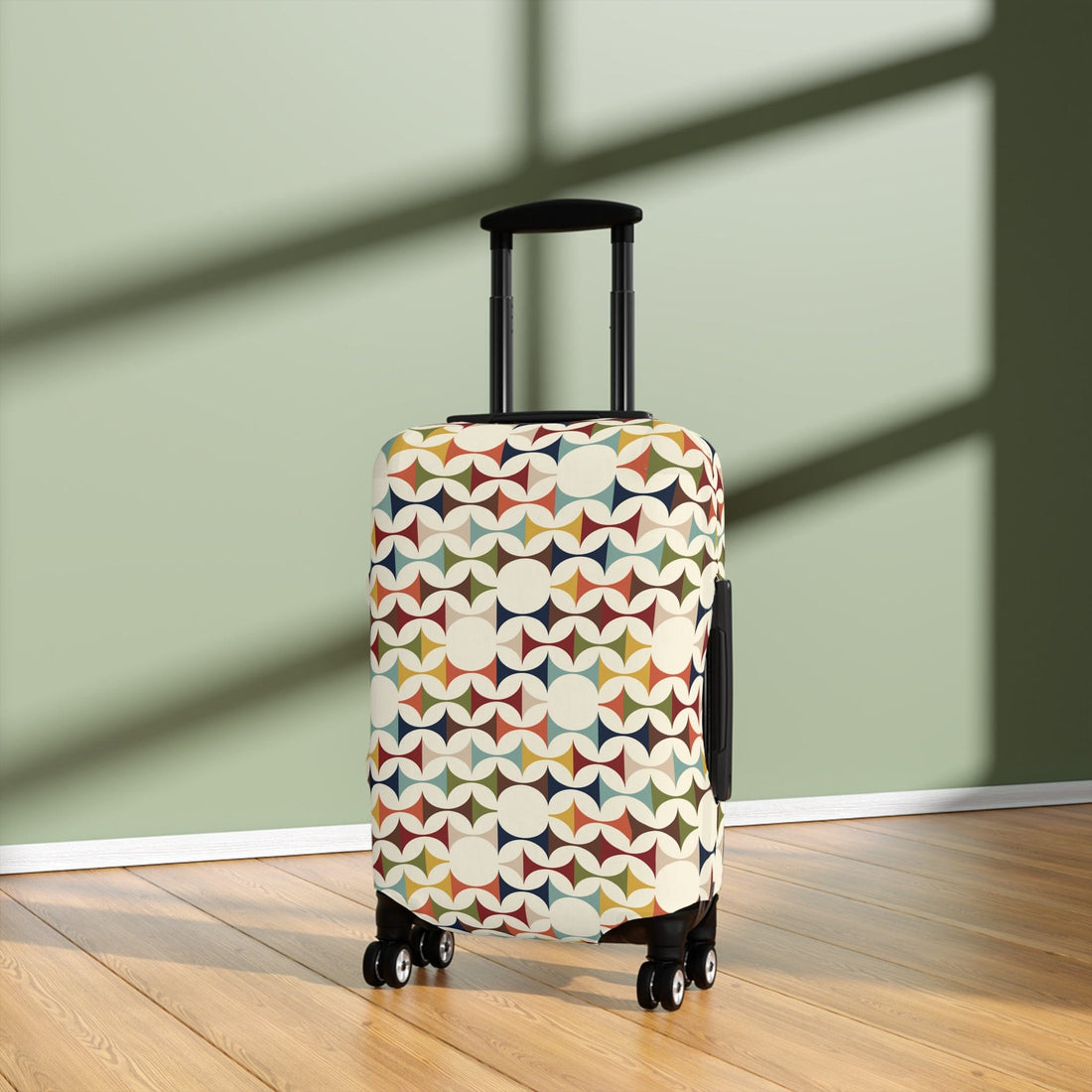 Kate McEnroe New York Mid Century Modern Geometric Luggage Cover, 50s MCM Cream Teal Mustard, Retro Suitcase SkinLuggage Covers30403875115302443989