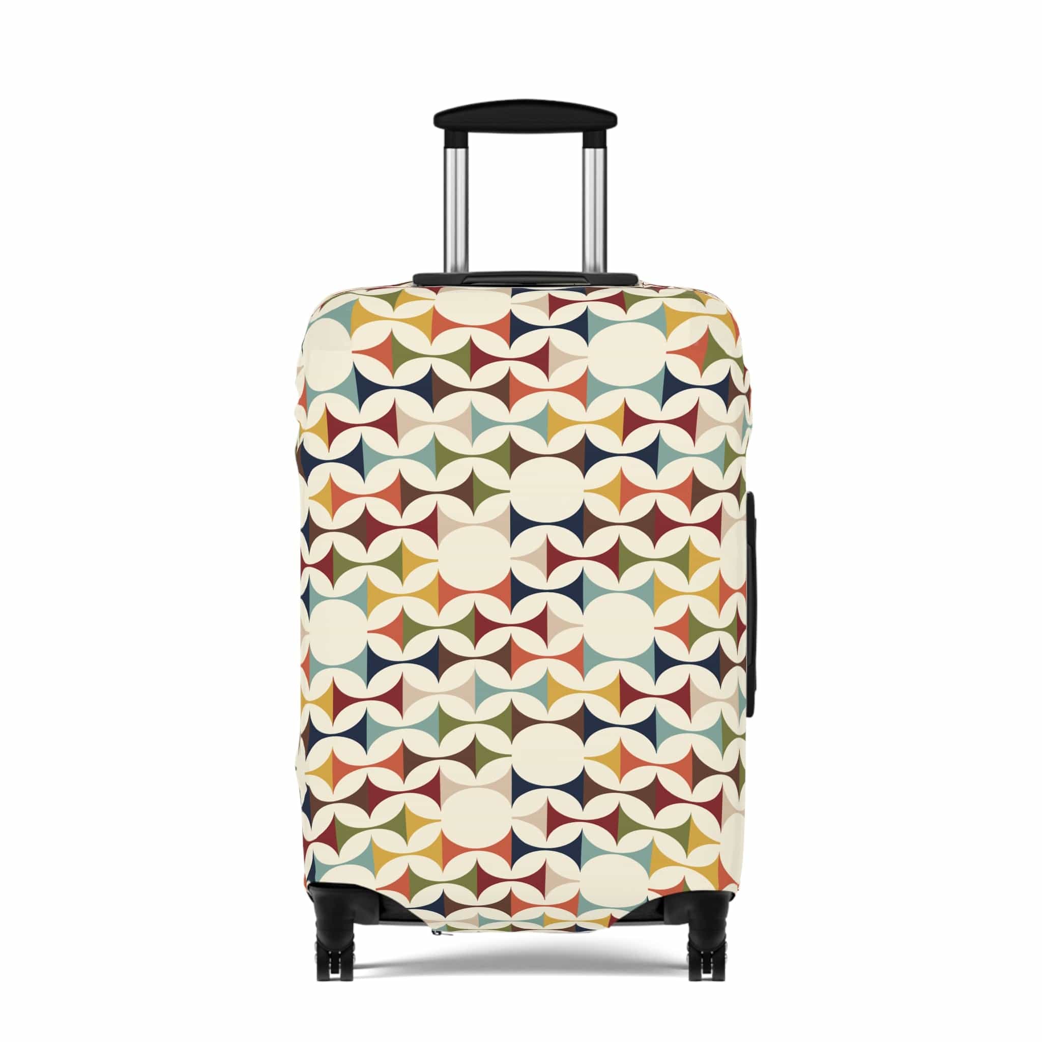 Kate McEnroe New York Mid Century Modern Geometric Luggage Cover, 50s MCM Cream Teal Mustard, Retro Suitcase SkinLuggage Covers89022431061327172479