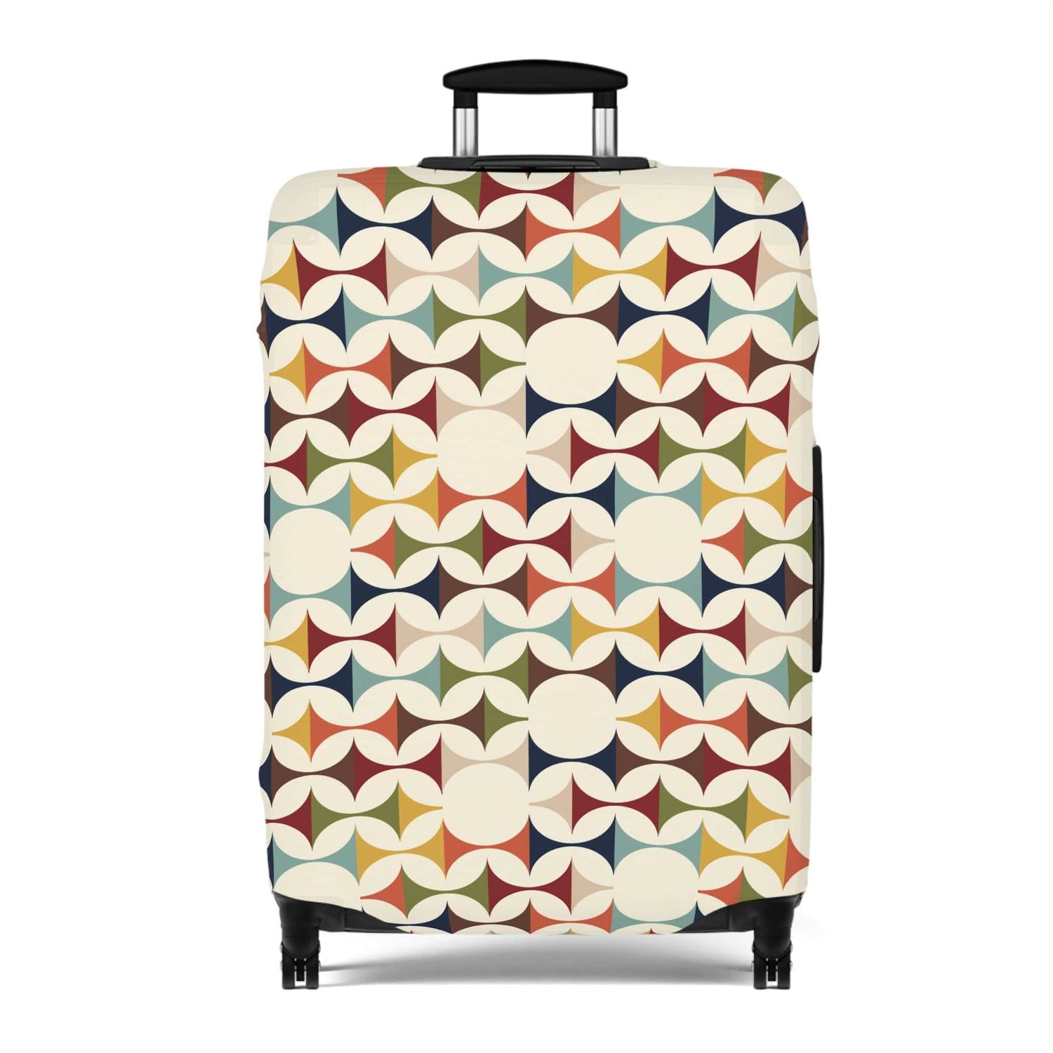 Kate McEnroe New York Mid Century Modern Geometric Luggage Cover, 50s MCM Cream Teal Mustard, Retro Suitcase SkinLuggage Covers89022431061327172479