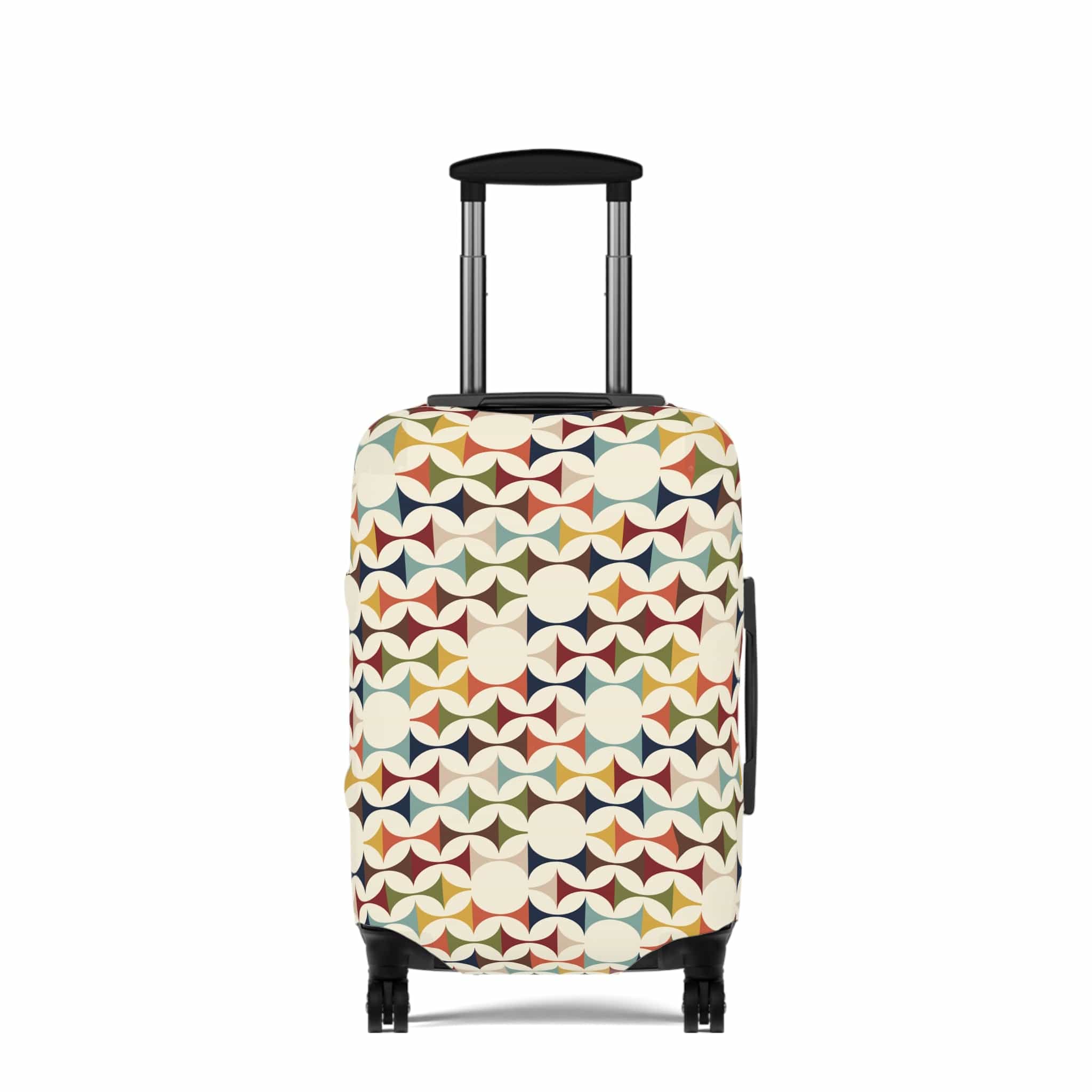 Kate McEnroe New York Mid Century Modern Geometric Luggage Cover, 50s MCM Cream Teal Mustard, Retro Suitcase SkinLuggage Covers89022431061327172479