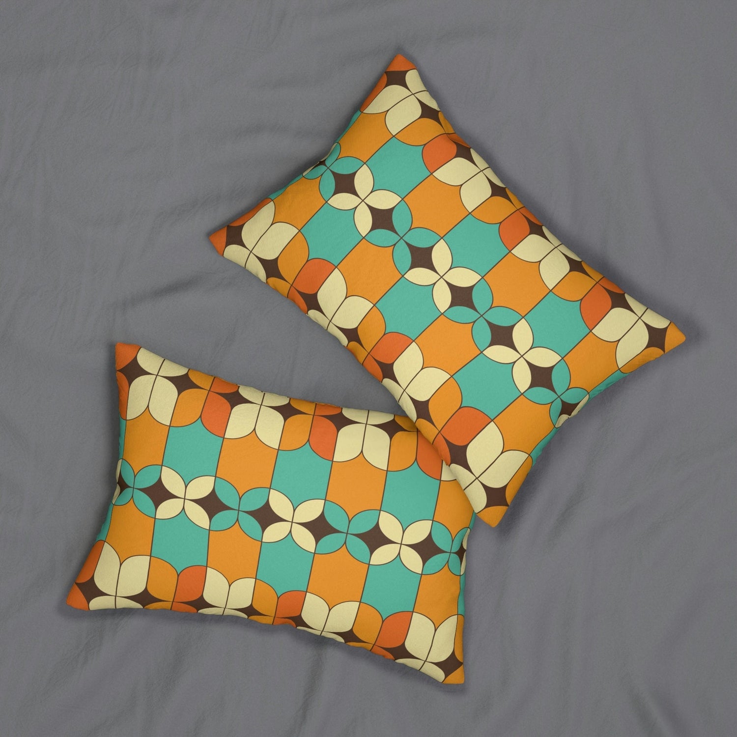 Kate McEnroe New York Mid Century Modern Geometric Lumbar Pillow, Retro Orange, Turquoise, Ivory, Brown Accent Pillow, Mid Mod Vintage Atomic Age DecorLumbar Pillows18430096586641799423