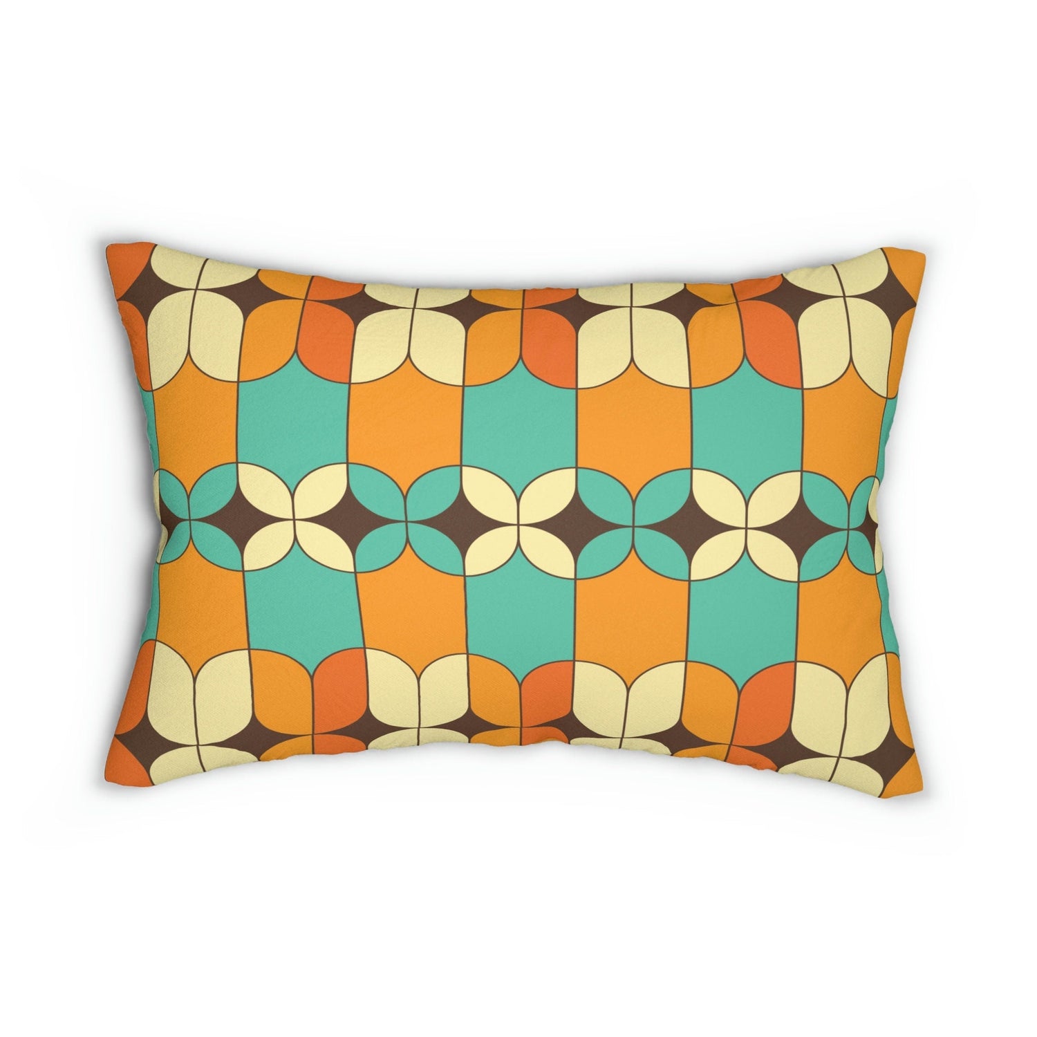Kate McEnroe New York Mid Century Modern Geometric Lumbar Pillow, Retro Orange, Turquoise, Ivory, Brown Accent Pillow, Mid Mod Vintage Atomic Age DecorLumbar Pillows18430096586641799423