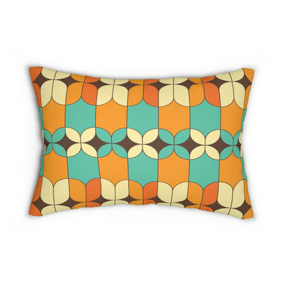 Kate McEnroe New York Mid Century Modern Geometric Lumbar Pillow, Retro Orange, Turquoise, Ivory, Brown Accent Pillow, Mid Mod Vintage Atomic Age DecorLumbar Pillows18430096586641799423