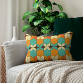 Kate McEnroe New York Mid Century Modern Geometric Lumbar Pillow, Retro Orange, Turquoise, Ivory, Brown Accent Pillow, Mid Mod Vintage Atomic Age DecorLumbar Pillows18430096586641799423