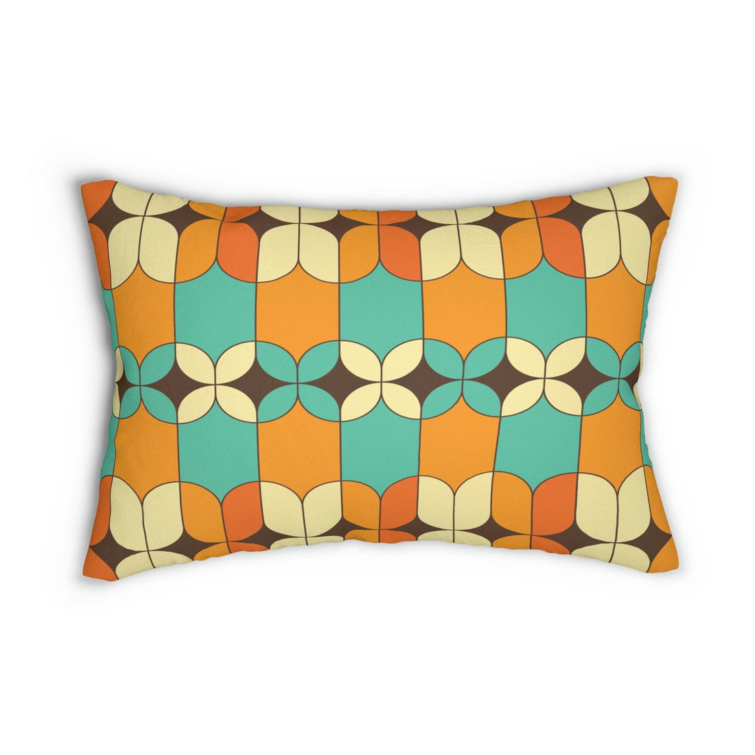 Kate McEnroe New York Mid Century Modern Geometric Lumbar Pillow, Retro Orange, Turquoise, Ivory, Brown Accent Pillow, Mid Mod Vintage Atomic Age DecorLumbar Pillows18430096586641799423