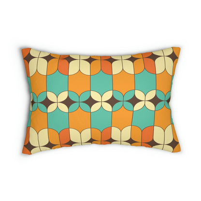 Kate McEnroe New York Mid Century Modern Geometric Lumbar Pillow, Retro Orange, Turquoise, Ivory, Brown Accent Pillow, Mid Mod Vintage Atomic Age DecorLumbar Pillows18430096586641799423