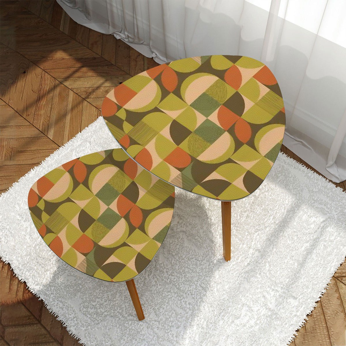 Kate McEnroe New York Mid Century Modern Geometric Nesting Tables, Retro Mod Green Orange AccentNesting TablesIdgjU3FYe4