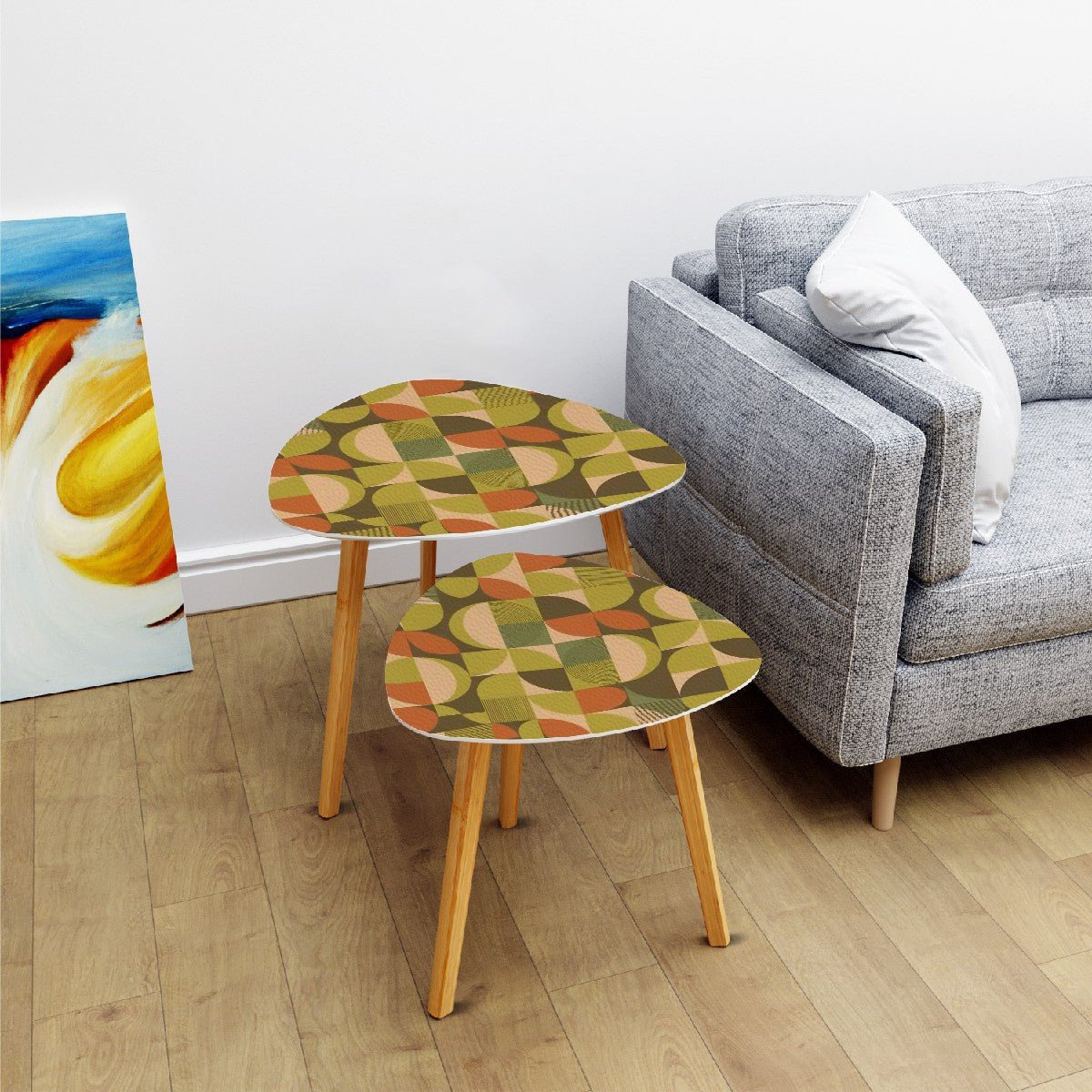 Kate McEnroe New York Mid Century Modern Geometric Nesting Tables, Retro Mod Green Orange AccentNesting TablesIdgjU3FYe4