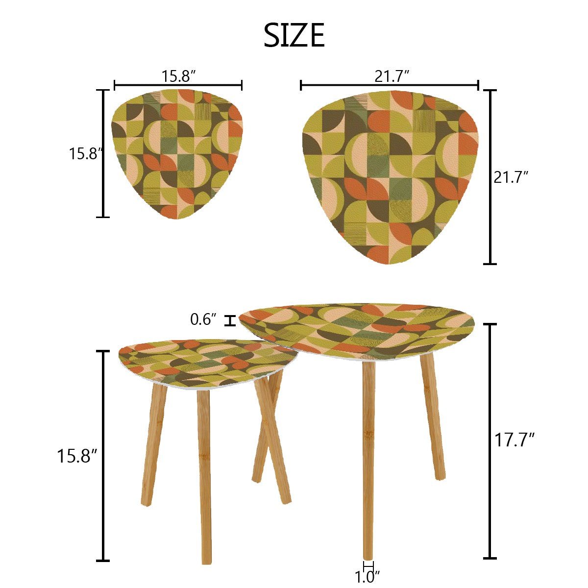 Kate McEnroe New York Mid Century Modern Geometric Nesting Tables, Retro Mod Green Orange AccentNesting TablesIdgjU3FYe4