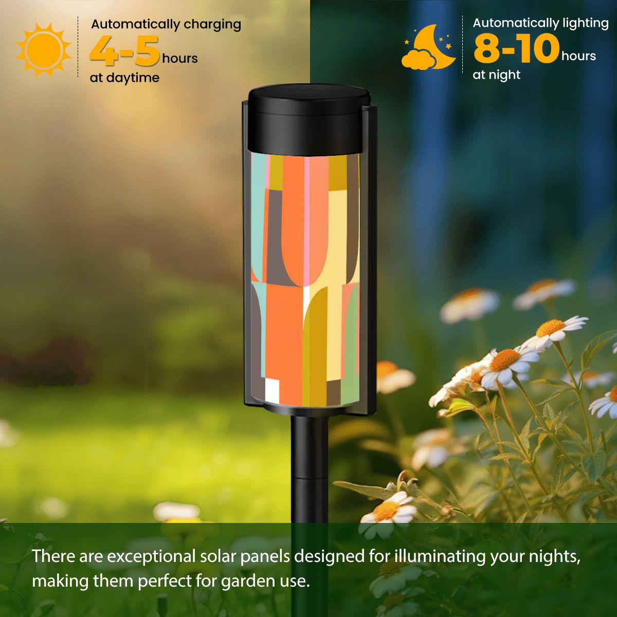 Kate McEnroe New York Mid Century Modern Geometric Outdoor Solar Lights, Retro Garden DecorSolar Garden Stake LightsEfXggMLJeg