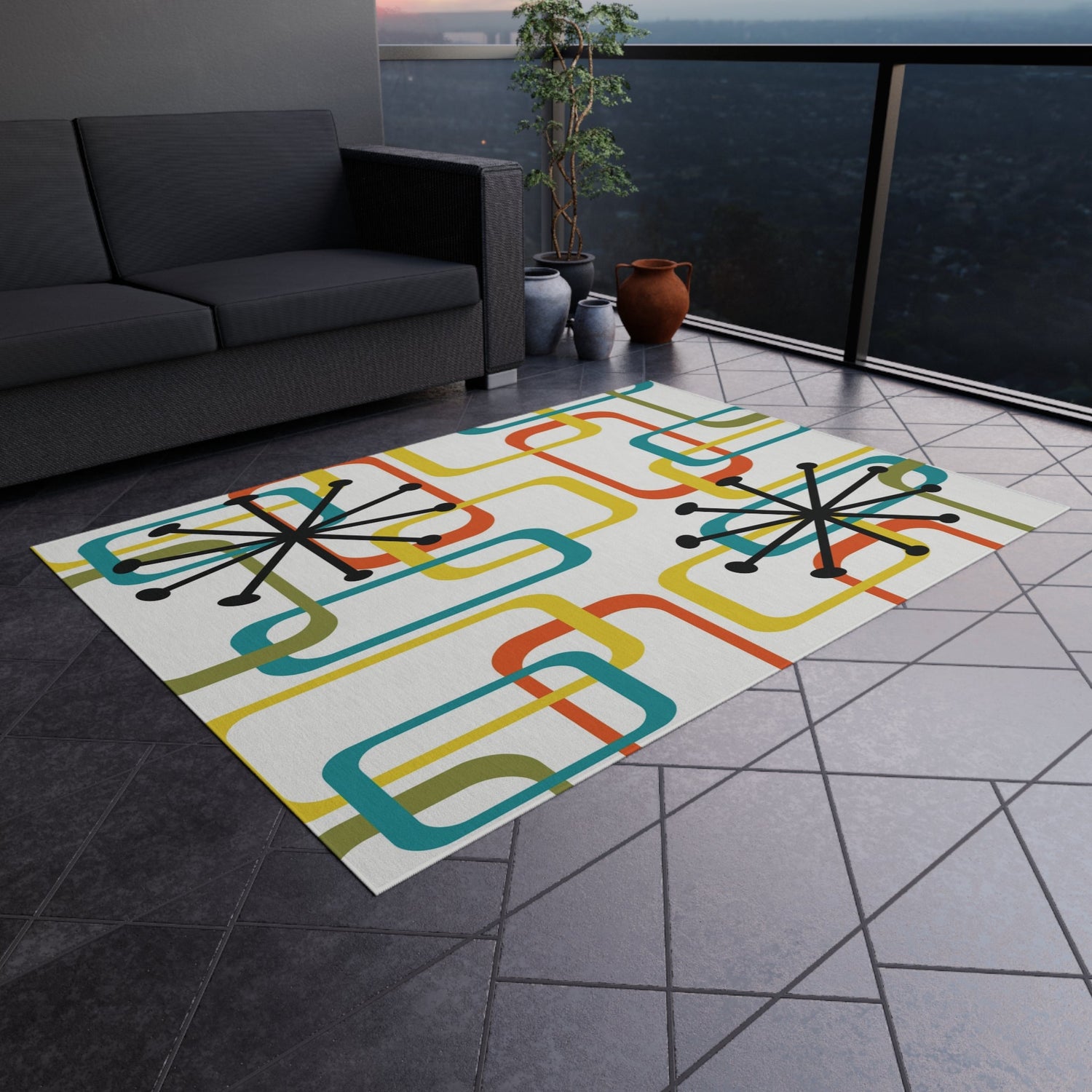 Kate McEnroe New York Mid Century Modern Geometric Outdoor/Indoor Rug, Retro Atomic Starburst Patio Decor, MCM Area RugRugs30748559018569239966