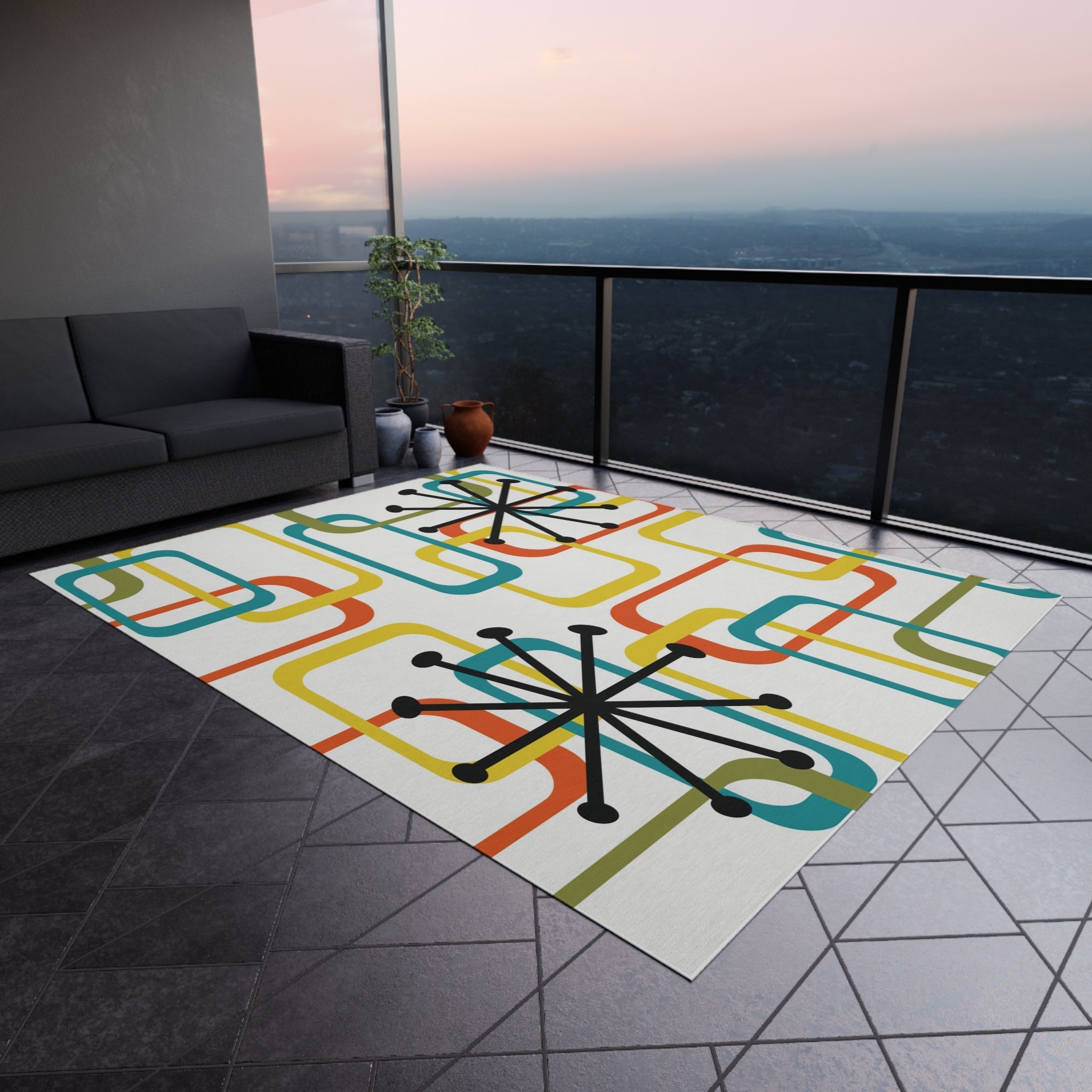 Kate McEnroe New York Mid Century Modern Geometric Outdoor/Indoor Rug, Retro Atomic Starburst Patio Decor, MCM Area RugRugs30748559018569239966