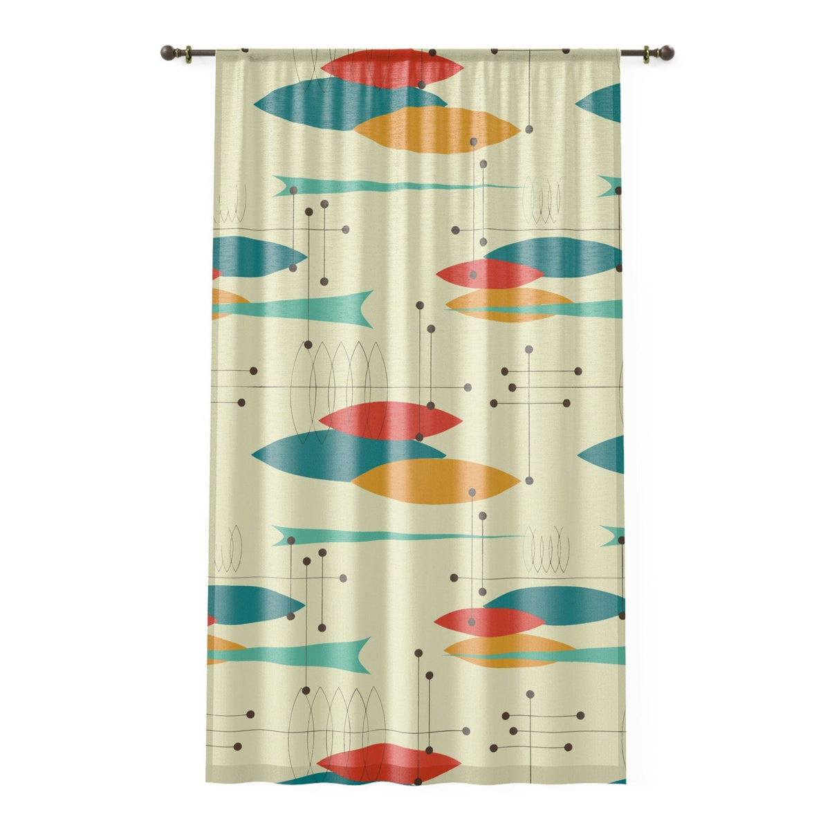Kate McEnroe New York Mid Century Modern Geometric Pattern Curtains - Retro Atomic Style Starburst Prints in Orange, Aqua, Mustard and TealWindow CurtainsW30S - FIS - CRE - SH6