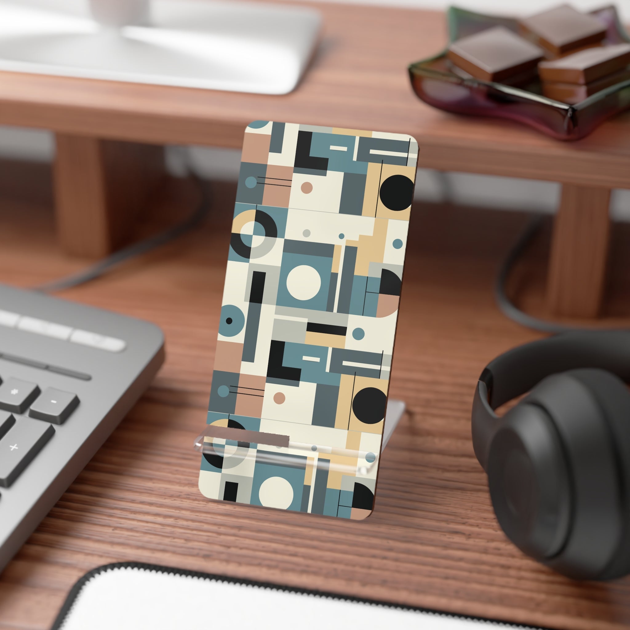Kate McEnroe New York Mid Century Modern Geometric Phone Stand, Retro Abstract Smartphone Holder, Scandinavian Style Tech DisplayMobile Phone Stands26817932866774890426