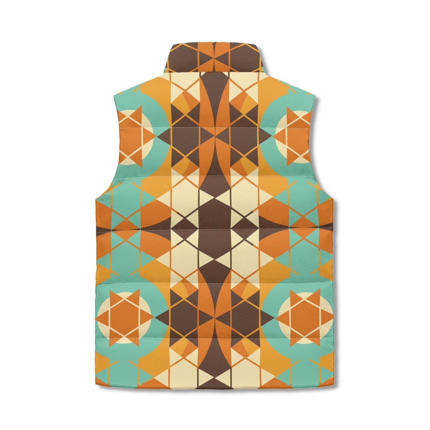Kate McEnroe New York Mid Century Modern Geometric Puffer Vest, Groovy Burnt Orange, Mustard, Teal OuterwearPuffer VestsY572VRPW - 1