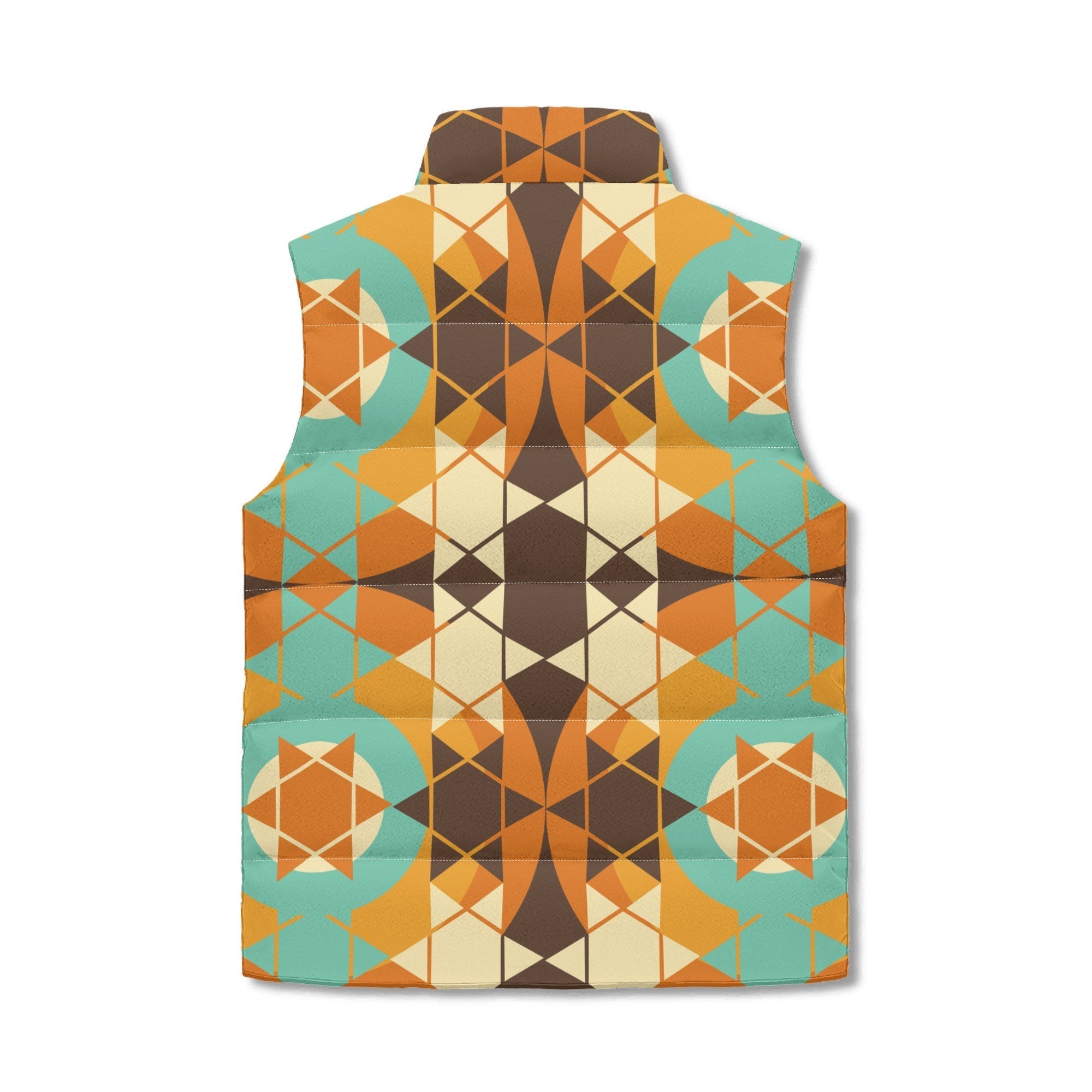 Kate McEnroe New York Mid Century Modern Geometric Puffer Vest, Groovy Burnt Orange, Mustard, Teal OuterwearPuffer VestsY572VRPW - 1