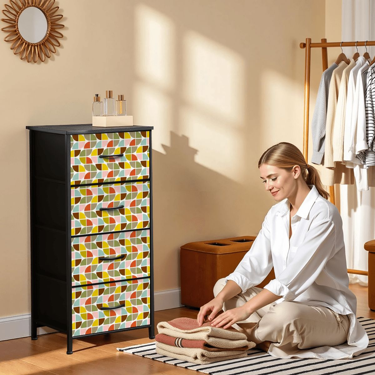 Kate McEnroe New York Mid Century Modern Geometric Retro 4 Drawer Fabric DresserDressersa16dFYFH6I