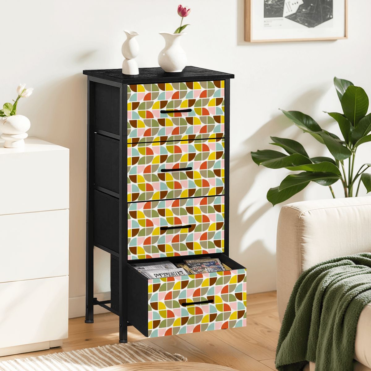 Kate McEnroe New York Mid Century Modern Geometric Retro 4 Drawer Fabric DresserDressersa16dFYFH6I