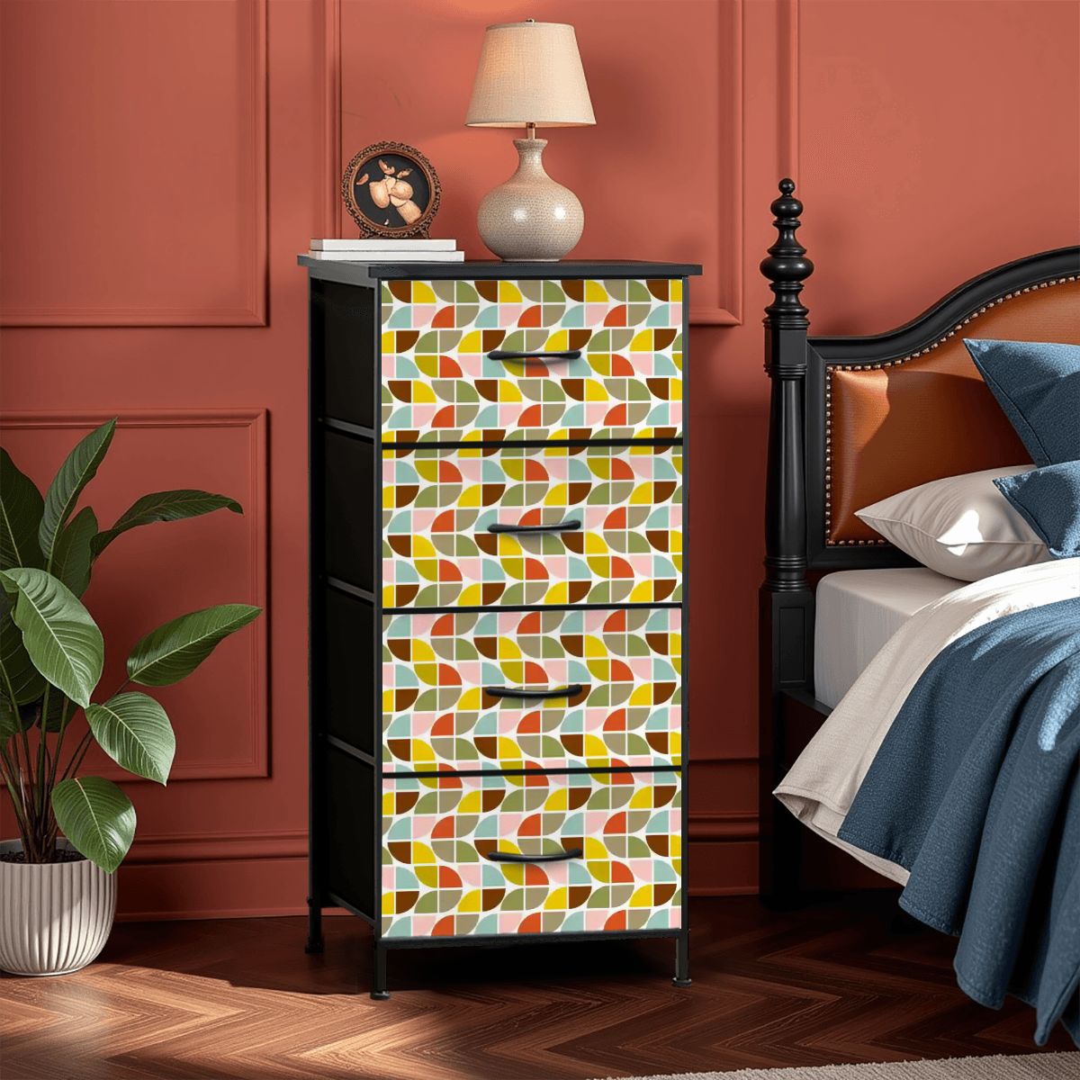 Kate McEnroe New York Mid Century Modern Geometric Retro 4 Drawer Fabric DresserDressersa16dFYFH6I