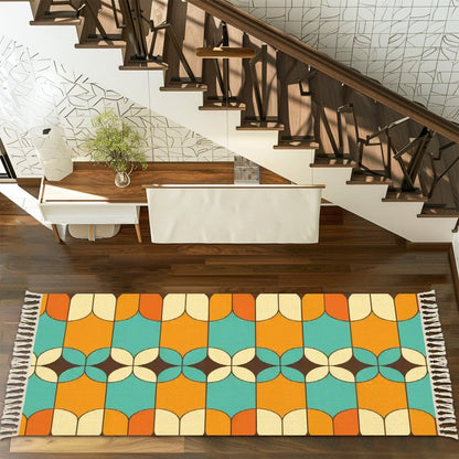 Kate McEnroe New York Mid Century Modern Geometric Runner Rug With Tassel , Retro Orange Aqua MCM Hallway, Entryway Accent RugRugsgpcITOw9Nh