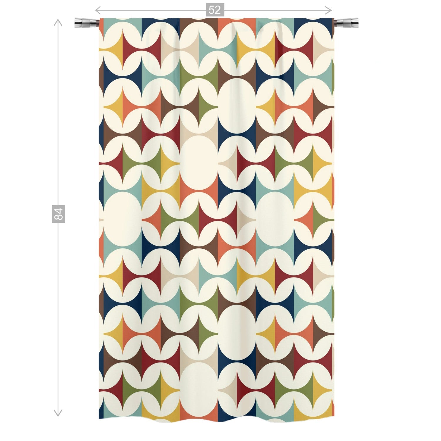 Kate McEnroe New York Mid Century Modern Geometric Semi - Opaque Window Curtains, 60s Retro MCM Cream, Teal, Mustard, Rust Curtain Panel DrapesWindow Curtains125644