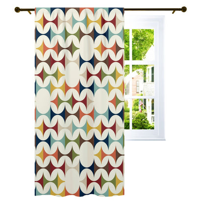 Kate McEnroe New York Mid Century Modern Geometric Semi - Opaque Window Curtains, 60s Retro MCM Cream, Teal, Mustard, Rust Curtain Panel DrapesWindow Curtains125644