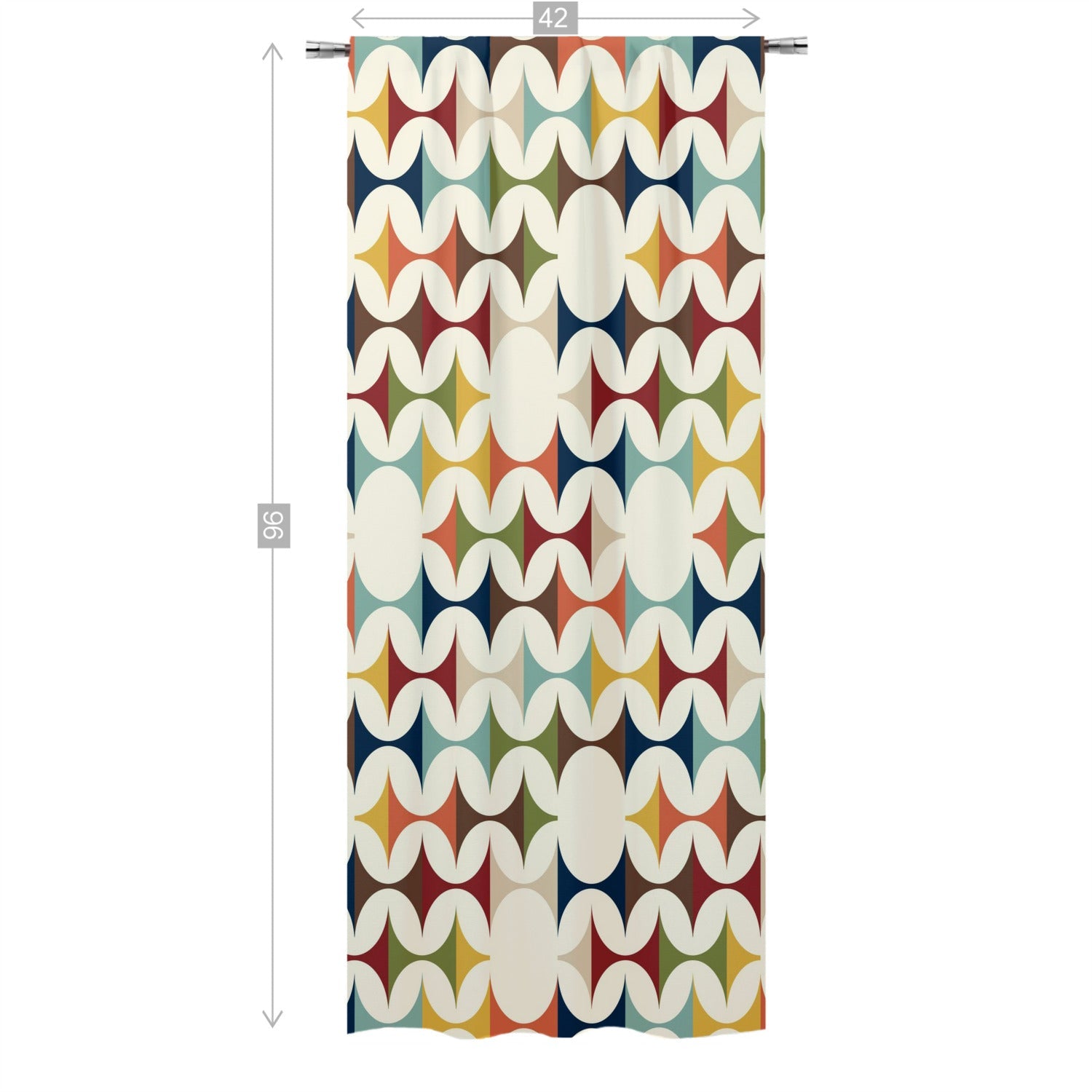 Kate McEnroe New York Mid Century Modern Geometric Semi - Opaque Window Curtains, 60s Retro MCM Cream, Teal, Mustard, Rust Curtain Panel DrapesWindow Curtains125644