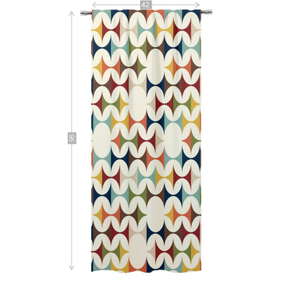 Kate McEnroe New York Mid Century Modern Geometric Semi - Opaque Window Curtains, 60s Retro MCM Cream, Teal, Mustard, Rust Curtain Panel DrapesWindow Curtains125644