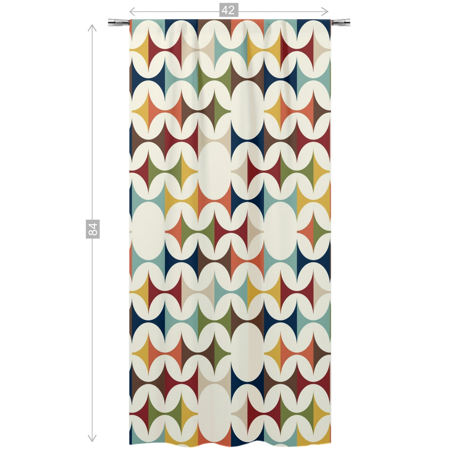 Kate McEnroe New York Mid Century Modern Geometric Semi - Opaque Window Curtains, 60s Retro MCM Cream, Teal, Mustard, Rust Curtain Panel DrapesWindow Curtains125644