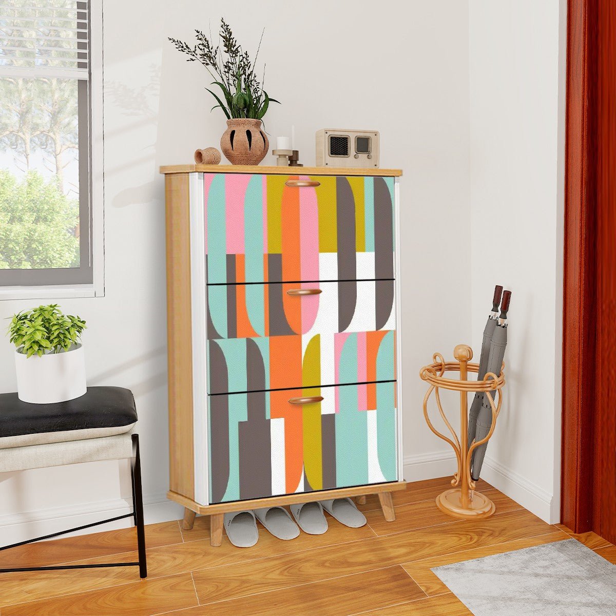 Kate McEnroe New York Mid Century Modern Geometric Shoe Cabinet Retro 60s AccentShoe StorageQ05Yk5jpcB