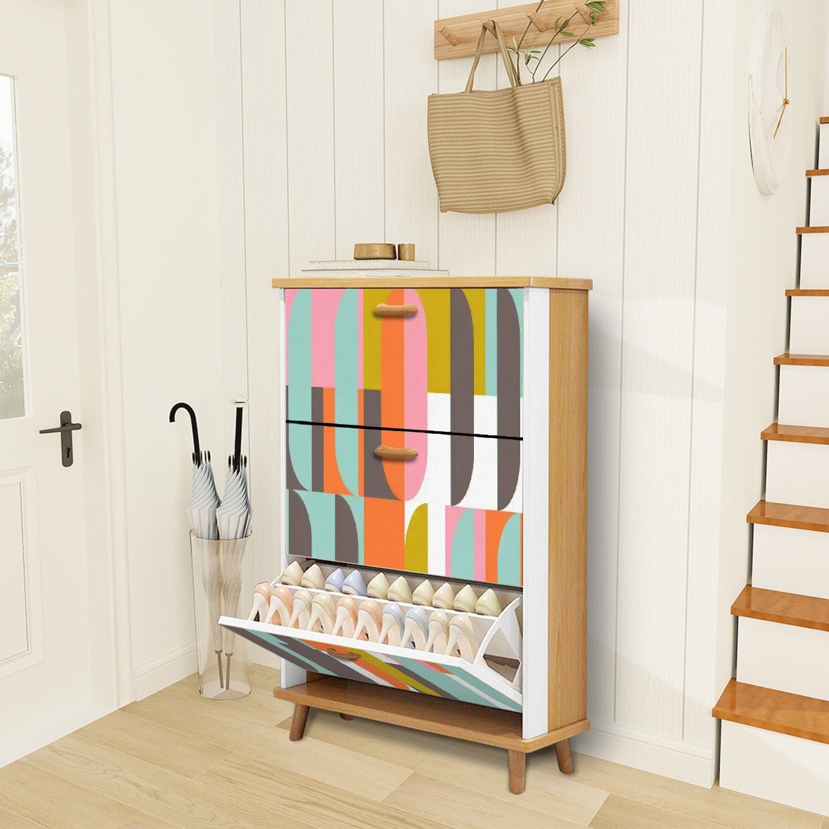 Kate McEnroe New York Mid Century Modern Geometric Shoe Cabinet Retro 60s AccentShoe StorageQ05Yk5jpcB