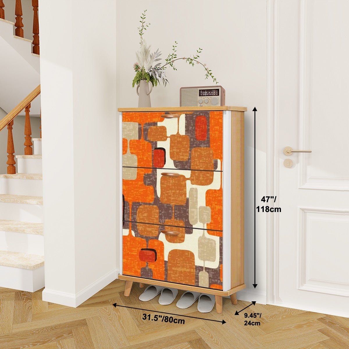 Kate McEnroe New York Mid Century Modern Geometric Shoe Cabinet, Retro Abstract Mod Storage AccentShoe StoragesP7mYsUXhF