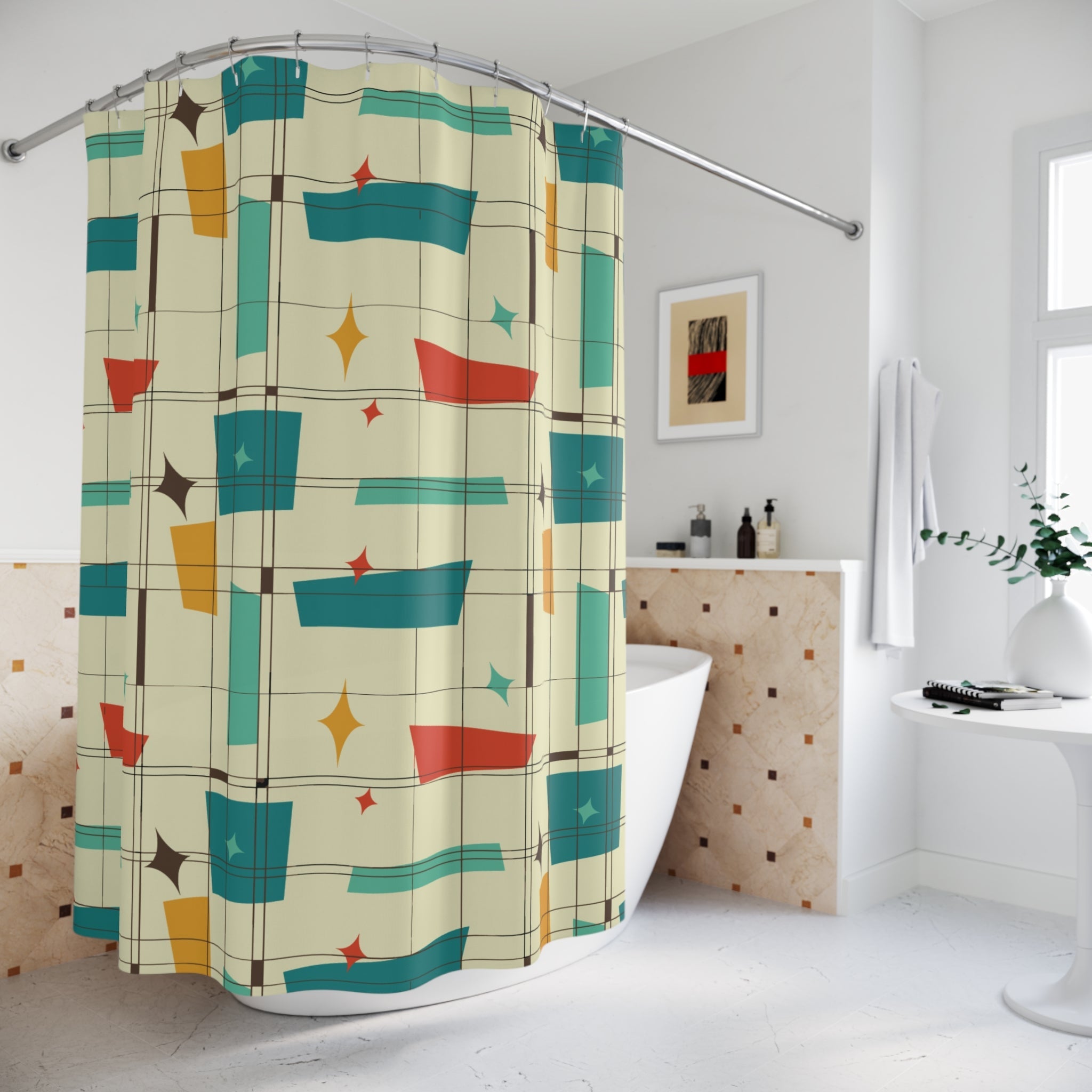 Kate McEnroe New York Mid Century Modern Geometric Shower Curtain Retro Abstract Bath DecorShower Curtains25233041450046288791