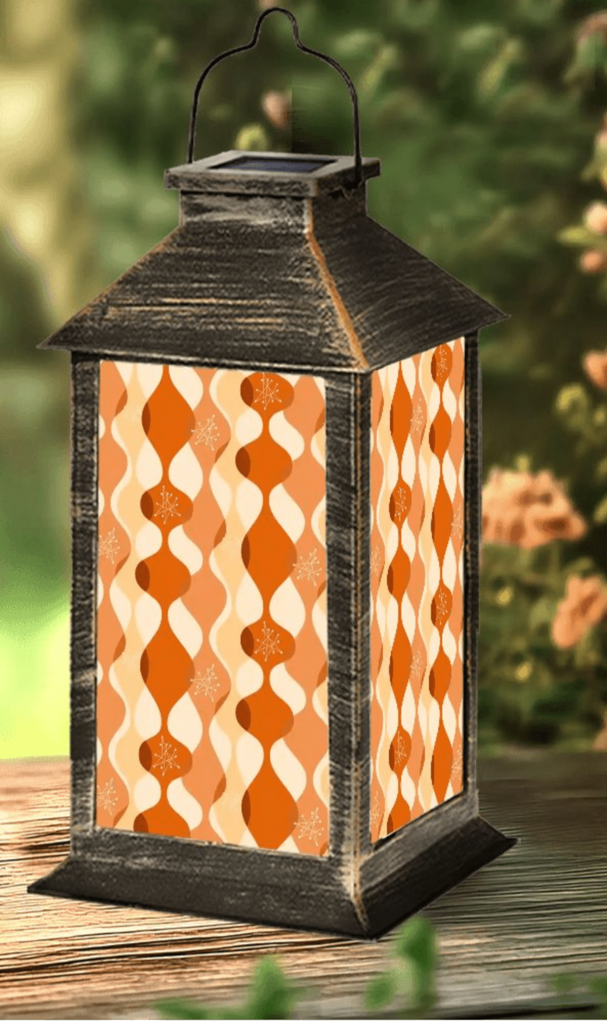 Kate McEnroe New York Mid Century Modern Geometric Solar Lantern, Retro Groovy Orange Retro Garden DecorSolar Lanternscdimd8vunR