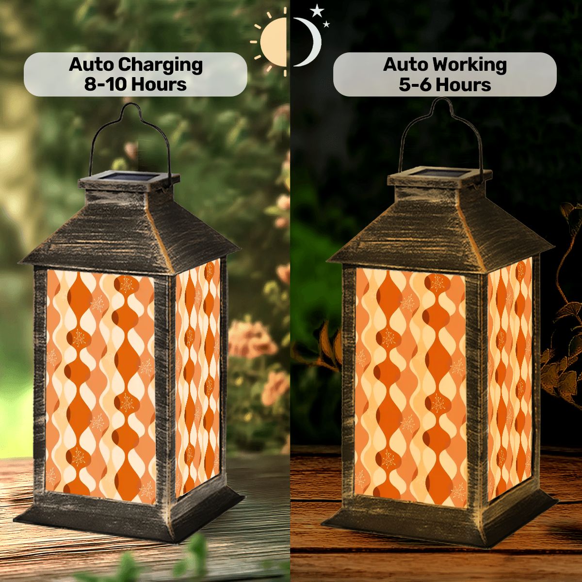 Kate McEnroe New York Mid Century Modern Geometric Solar Lantern, Retro Groovy Orange Retro Garden DecorSolar Lanternscdimd8vunR