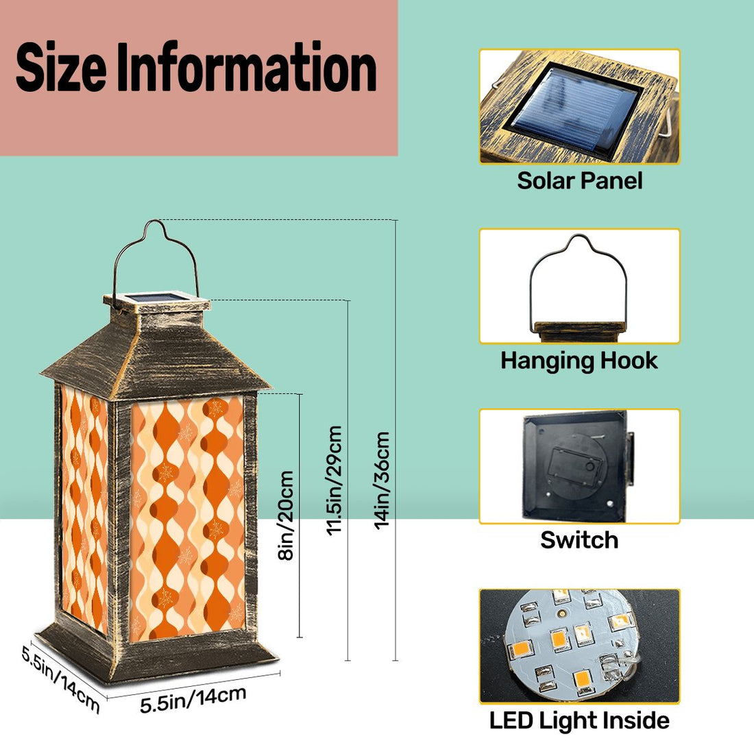 Kate McEnroe New York Mid Century Modern Geometric Solar Lantern, Retro Groovy Orange Retro Garden DecorSolar Lanternscdimd8vunR