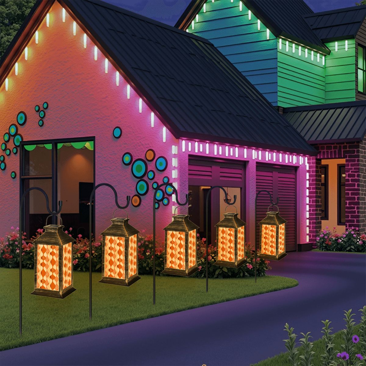 Kate McEnroe New York Mid Century Modern Geometric Solar Lantern, Retro Groovy Orange Retro Garden DecorSolar Lanternscdimd8vunR