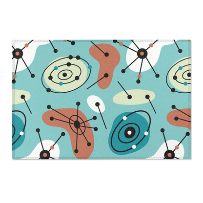 Kate McEnroe New York Mid Century Modern Geometric Starburst Area Rug, Groovy Retro Atomic Age Aqua Blue Home Decor CarpetRugs29681747852700279543