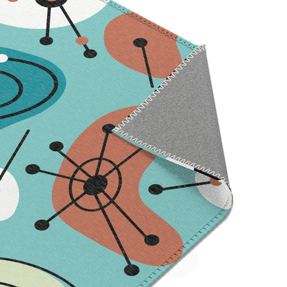 Kate McEnroe New York Mid Century Modern Geometric Starburst Area Rug, Groovy Retro Atomic Age Aqua Blue Home Decor CarpetRugs31622856337336171583