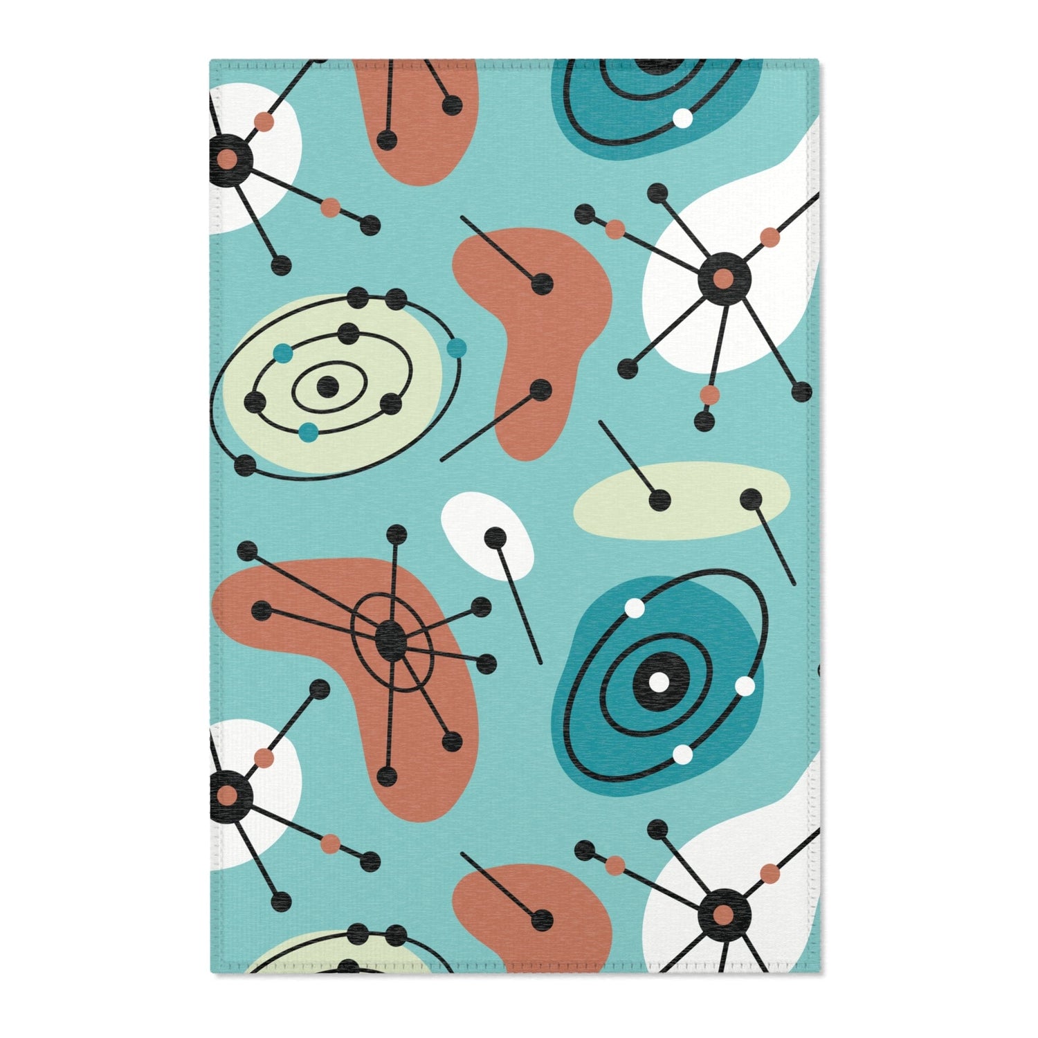 Kate McEnroe New York Mid Century Modern Geometric Starburst Area Rug, Groovy Retro Atomic Age Aqua Blue Home Decor CarpetRugs74339232402849928784