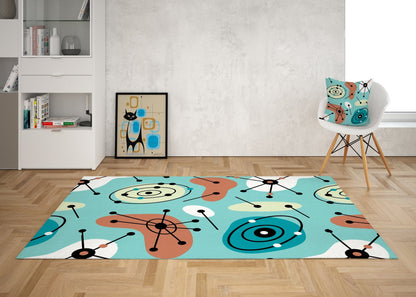 Kate McEnroe New York Mid Century Modern Geometric Starburst Area Rug, Groovy Retro Atomic Age Aqua Blue Home Decor CarpetRugs74339232402849928784