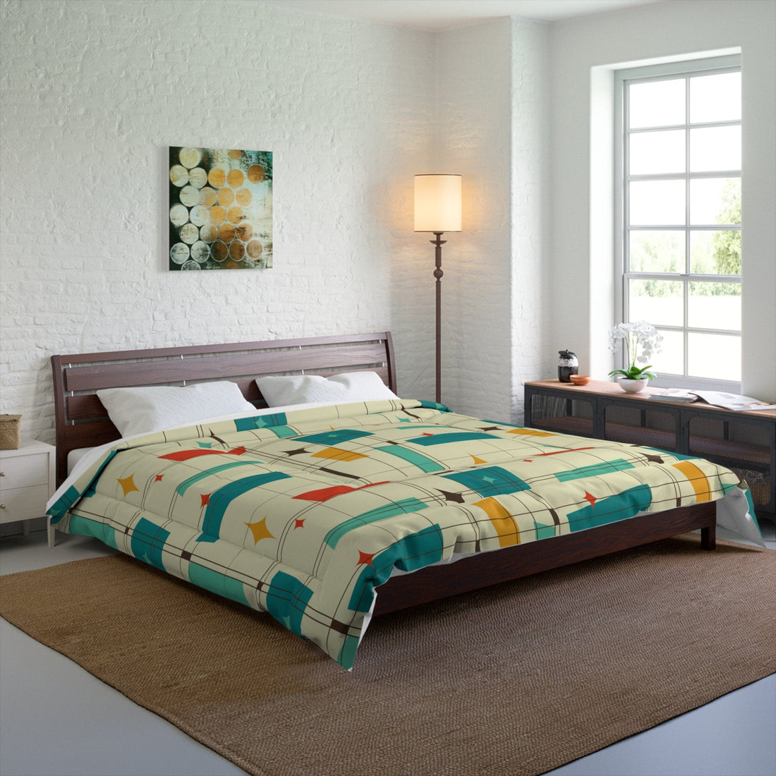 Printify Mid Century Modern Geometric Starburst Comforter Home Decor 104&quot; × 88&quot; 25052807738205824391