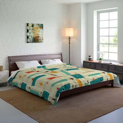 Printify Mid Century Modern Geometric Starburst Comforter Home Decor 104" × 88" 25052807738205824391