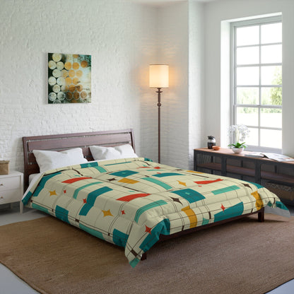Printify Mid Century Modern Geometric Starburst Comforter Home Decor