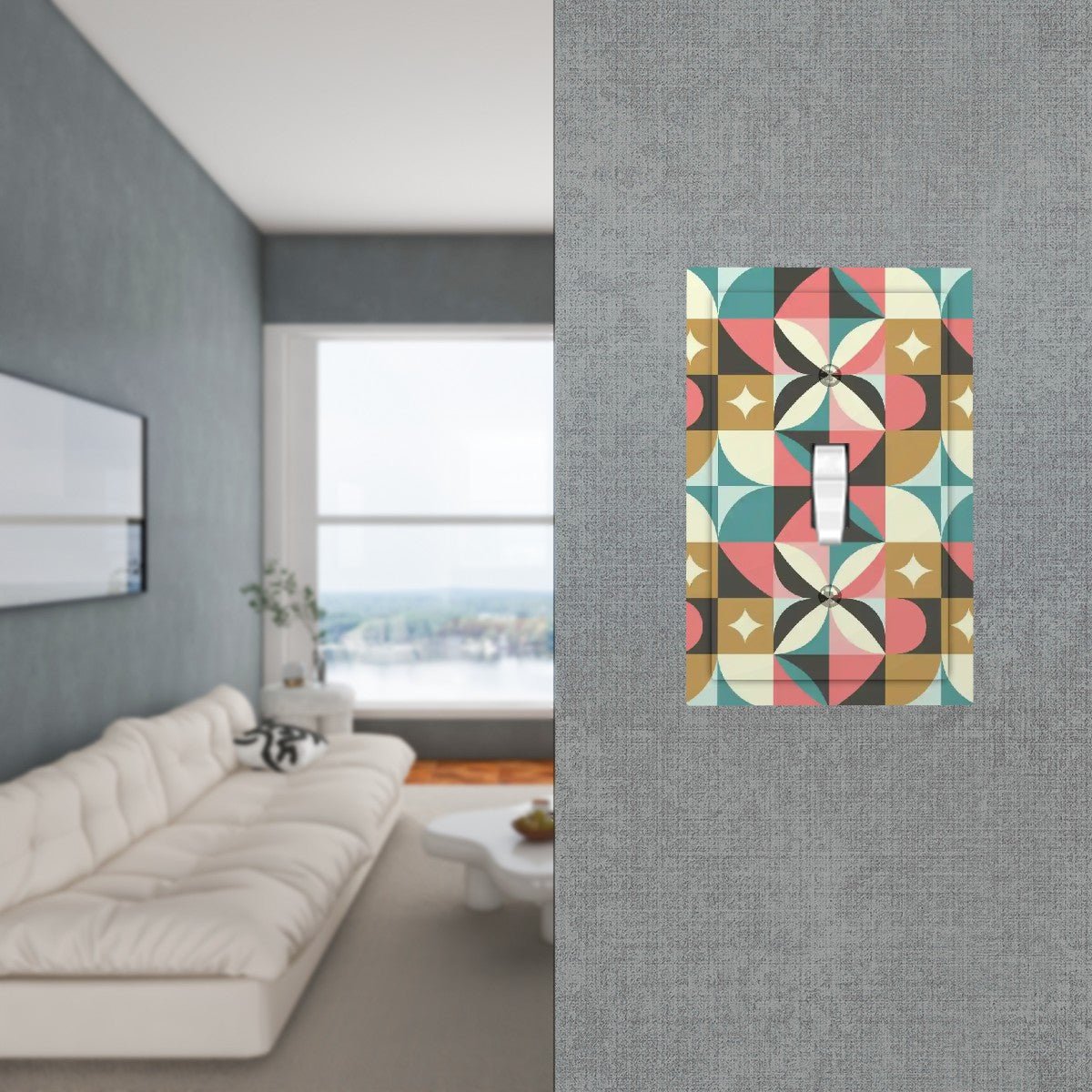 Kate McEnroe New York Mid Century Modern Geometric Switch Plate, Retro 60s Diamond Starburst Teal Pink MustardSwitch Plates5B9pCeVn0k